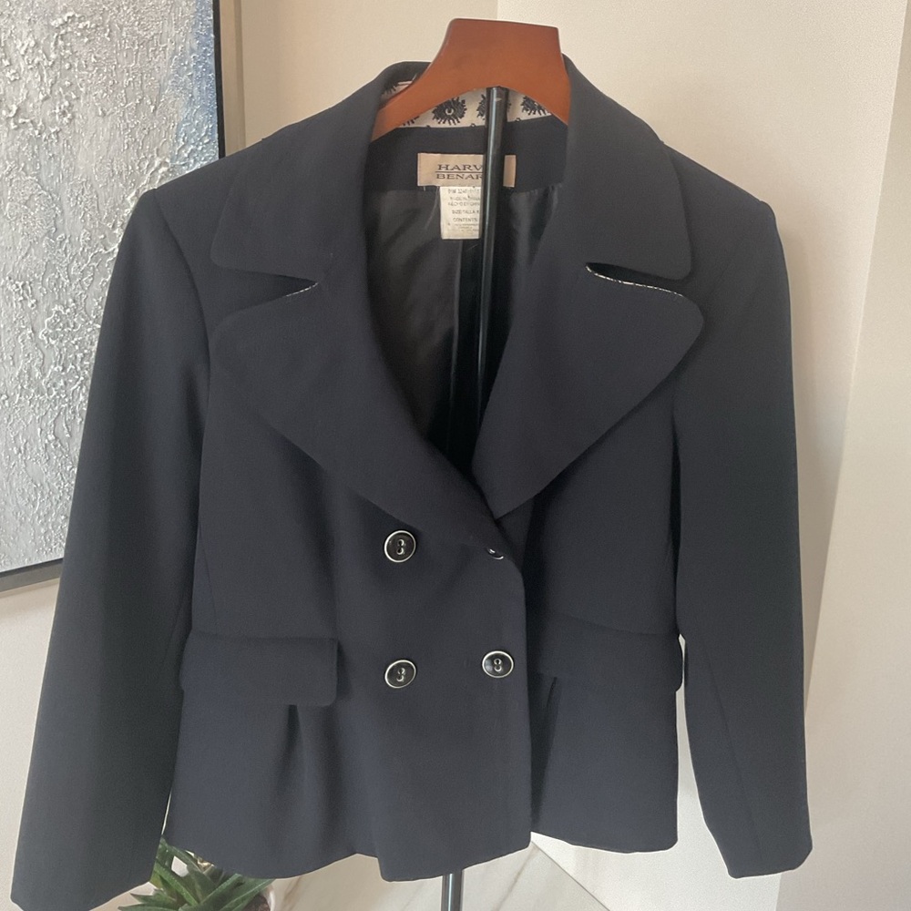 Harve Benard  Vintage Black Double Breasted Blazer with Scroll accents .